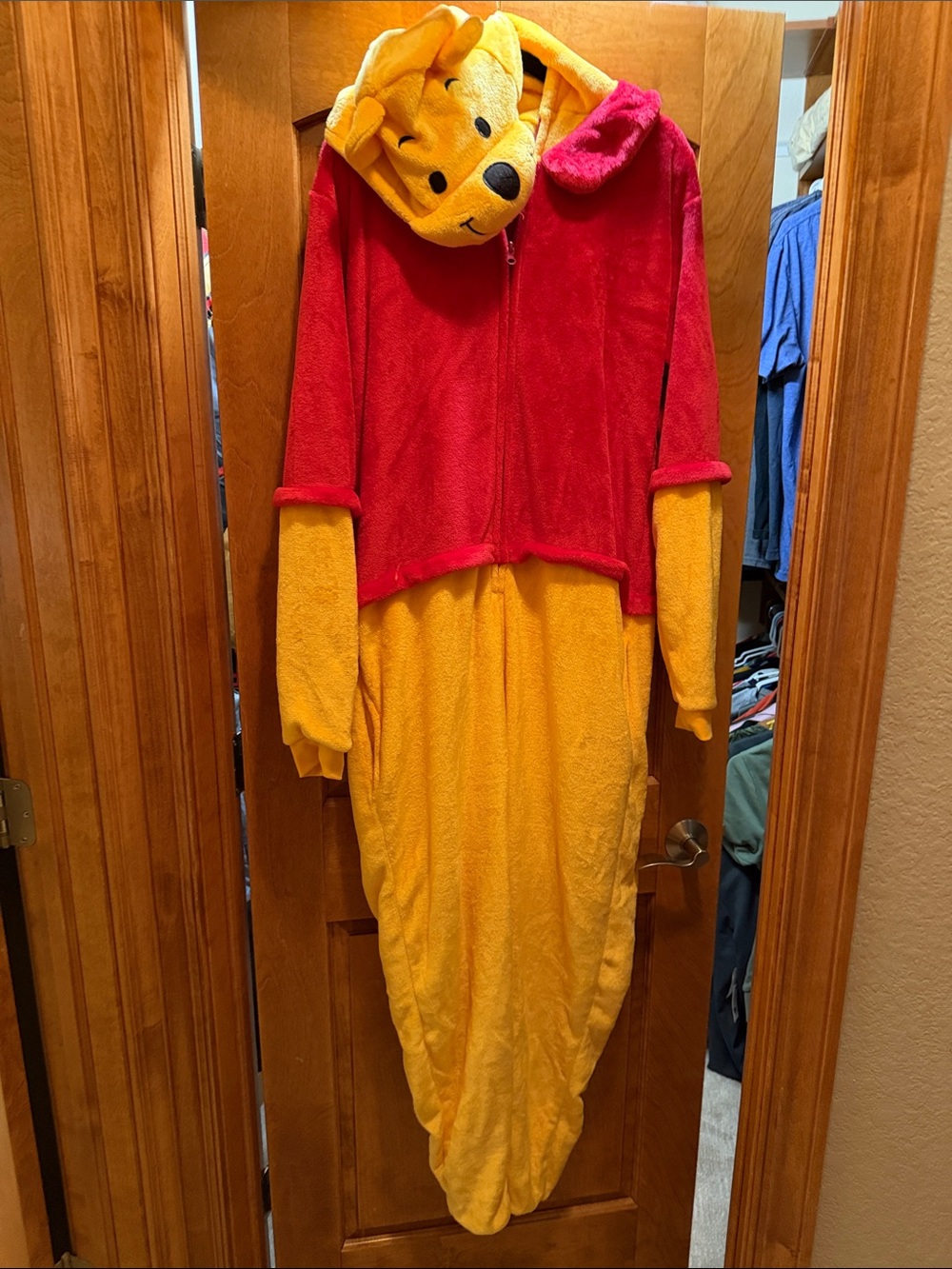 Classic Winnie the Pooh adult Halloween Costume - Red and Yellow Plush One-Piece